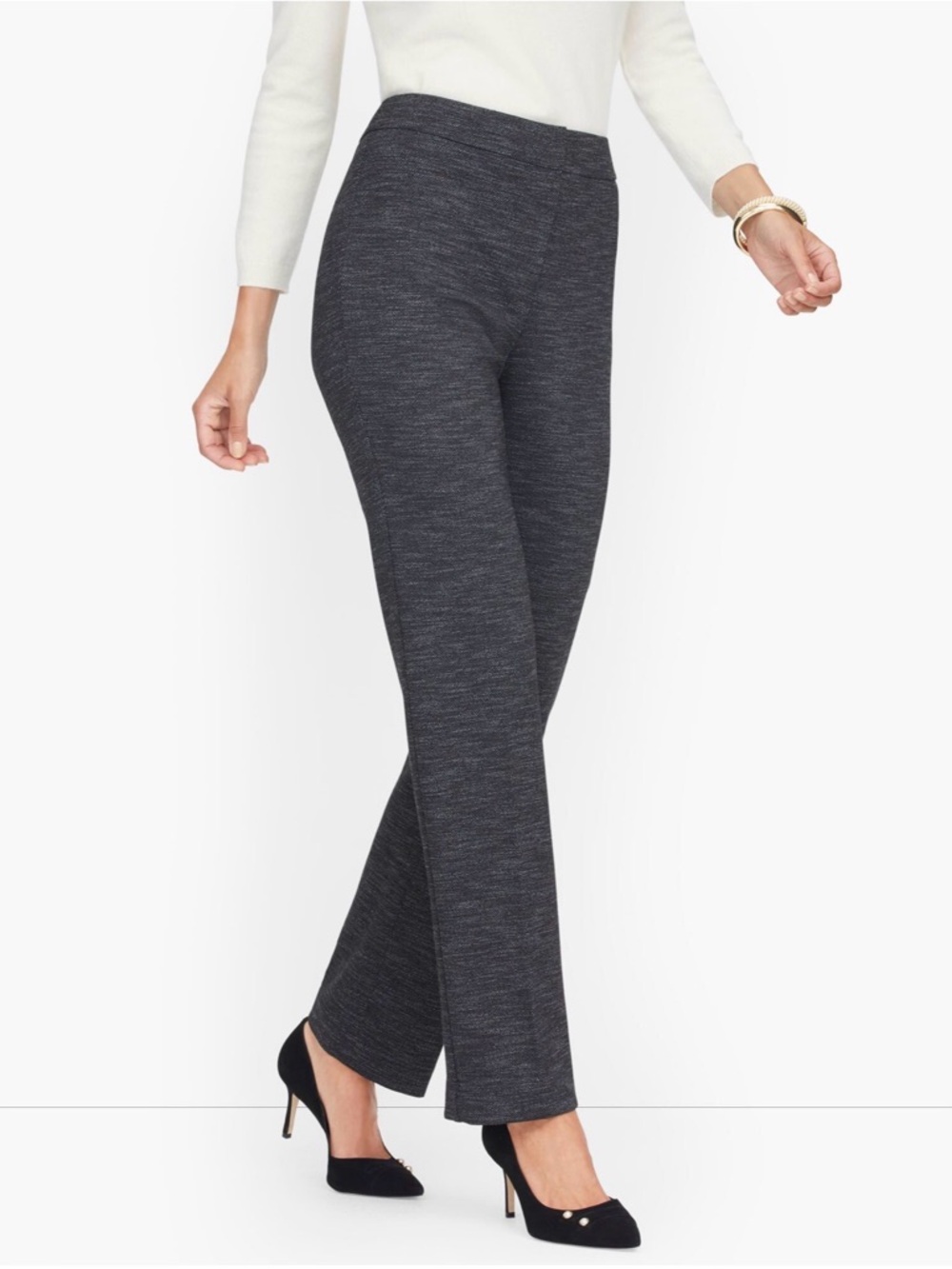 Talbots‎ Italian Luxe Knit Herringbone Straight Leg Pants Women’s 6P Gray NEW